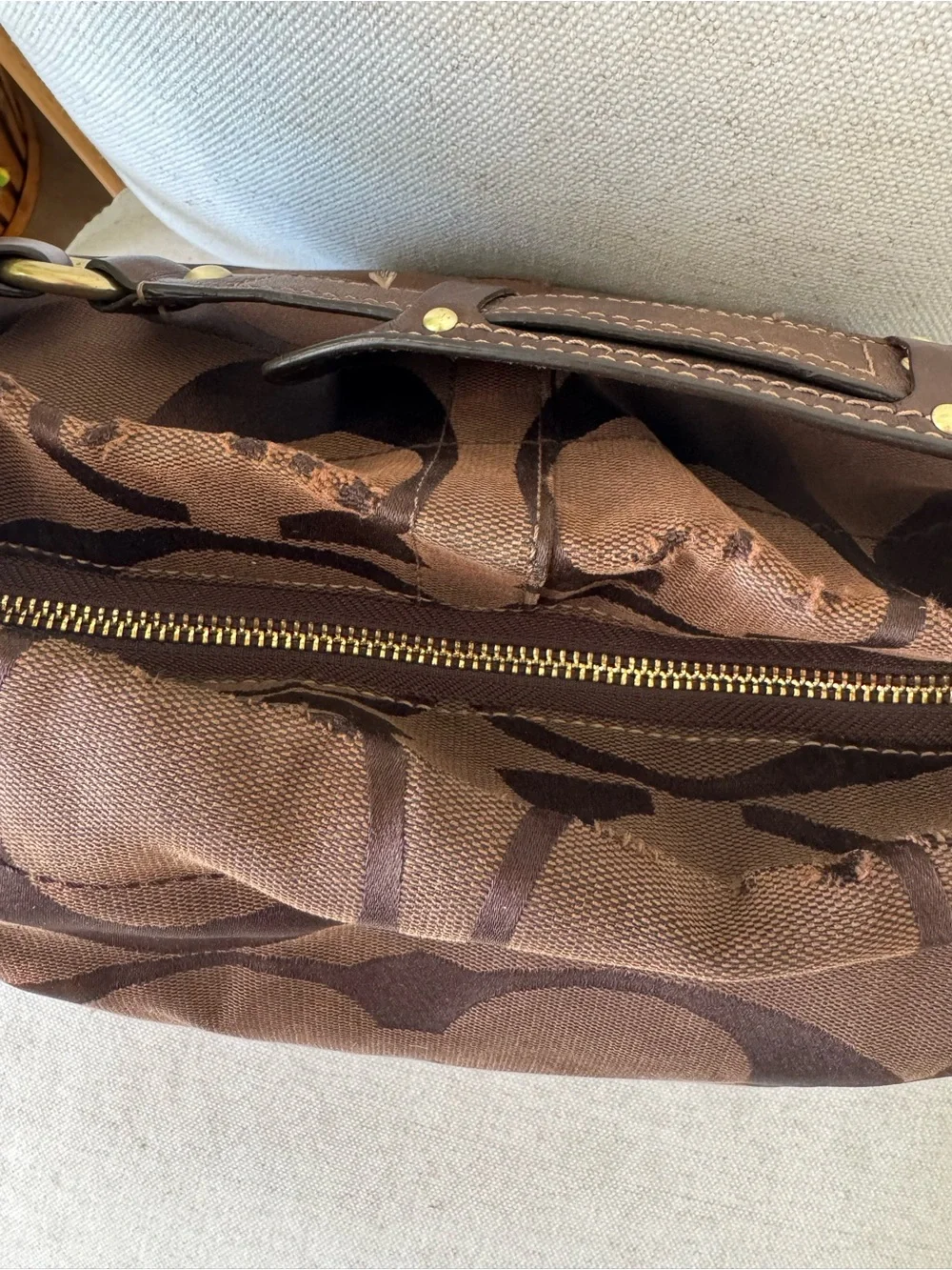 Coach Y2K Vintage Signature Carly Canvas Large Brown Hobo Shoulder Purse #10620